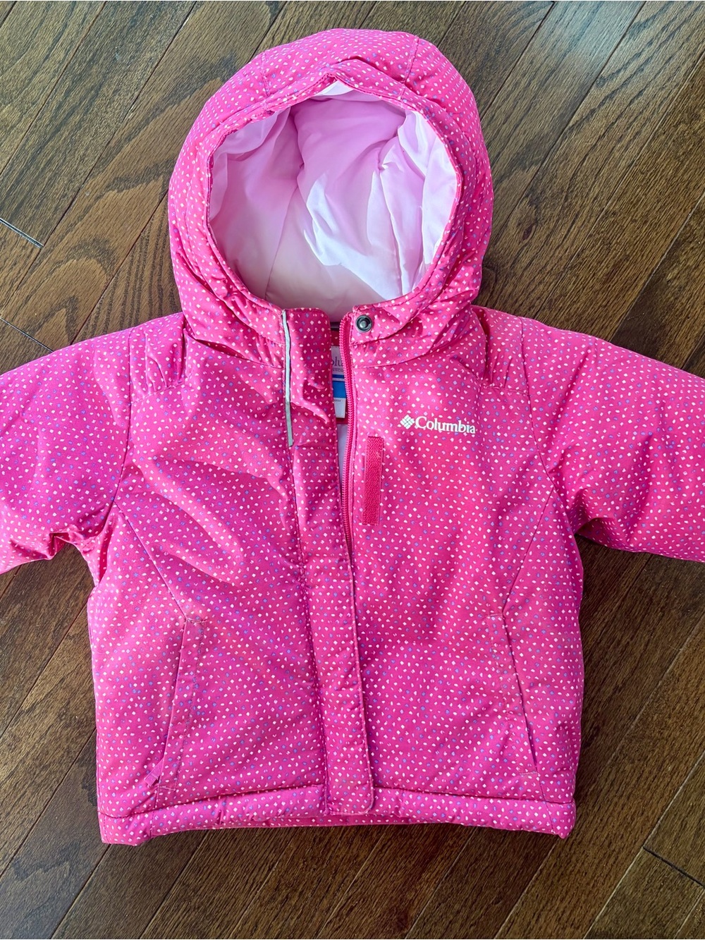 Columbia Pink Polka Dot Hooded Puffer Jacket